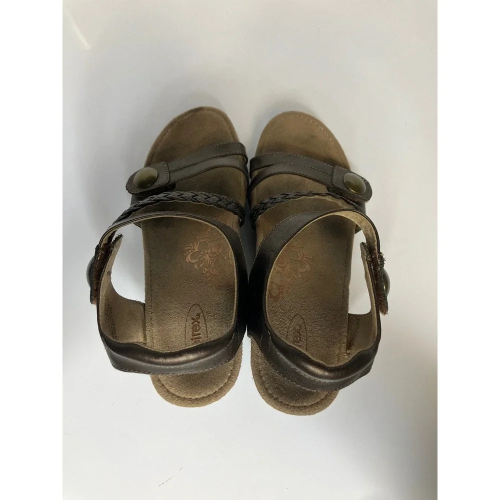 Aetrex naya Wedge Sandals Womens 8.5 Bronze Excellent Leather Braided EW454W